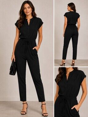 Babaton Black Sleeveless Jumpsuit Drawstring Waist XS